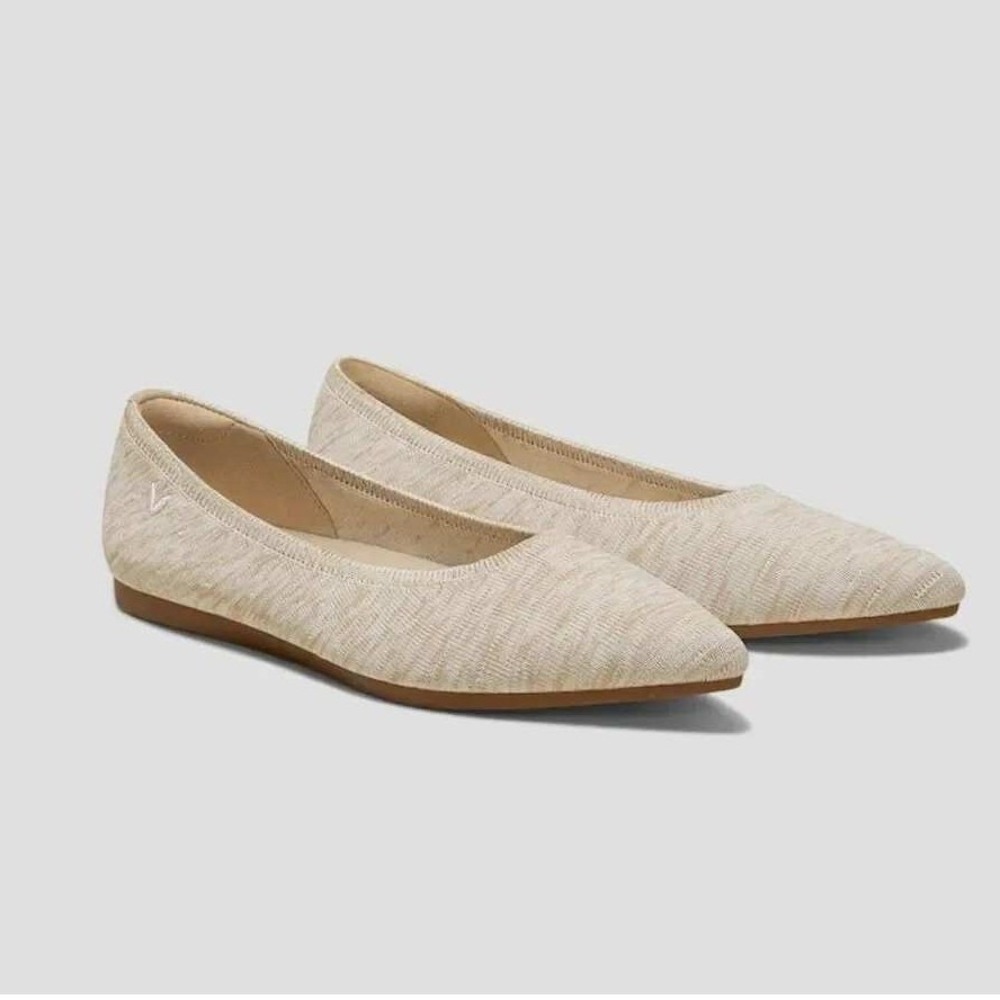 NWOT VIVAIA Pointed-Toe Ballet Flats Aria 5° Hemp Dapple Cream Minimalist Shoe 7